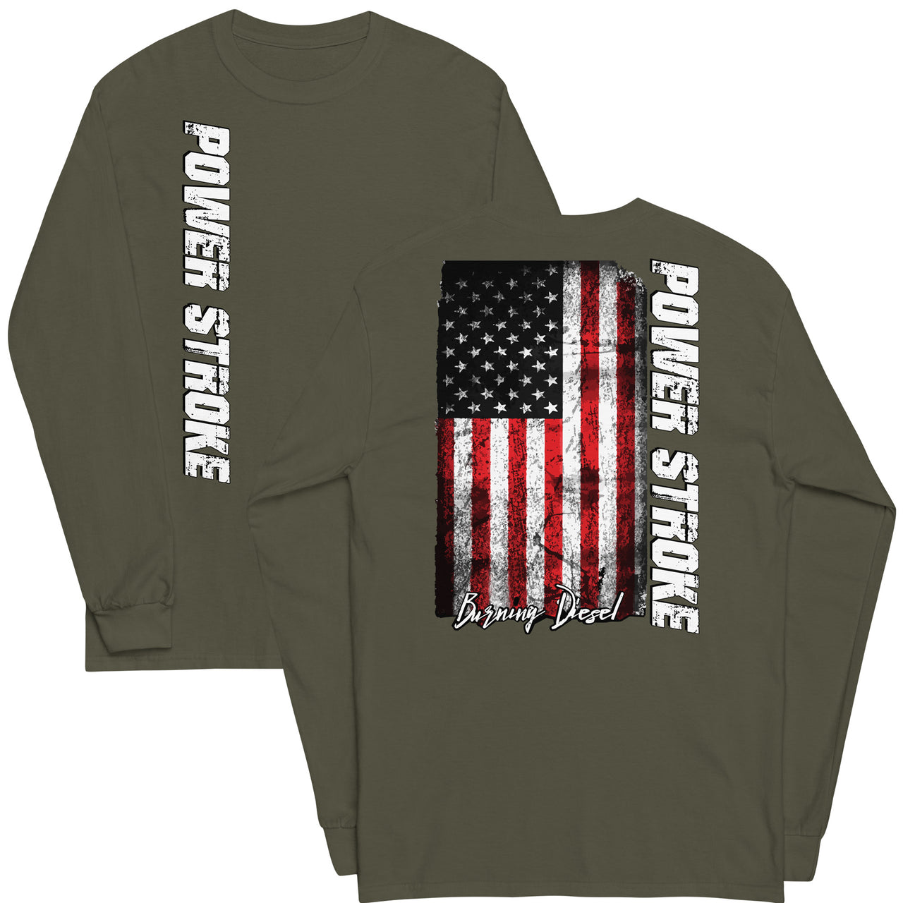 Power Stroke American Flag Long Sleeve T-Shirt military