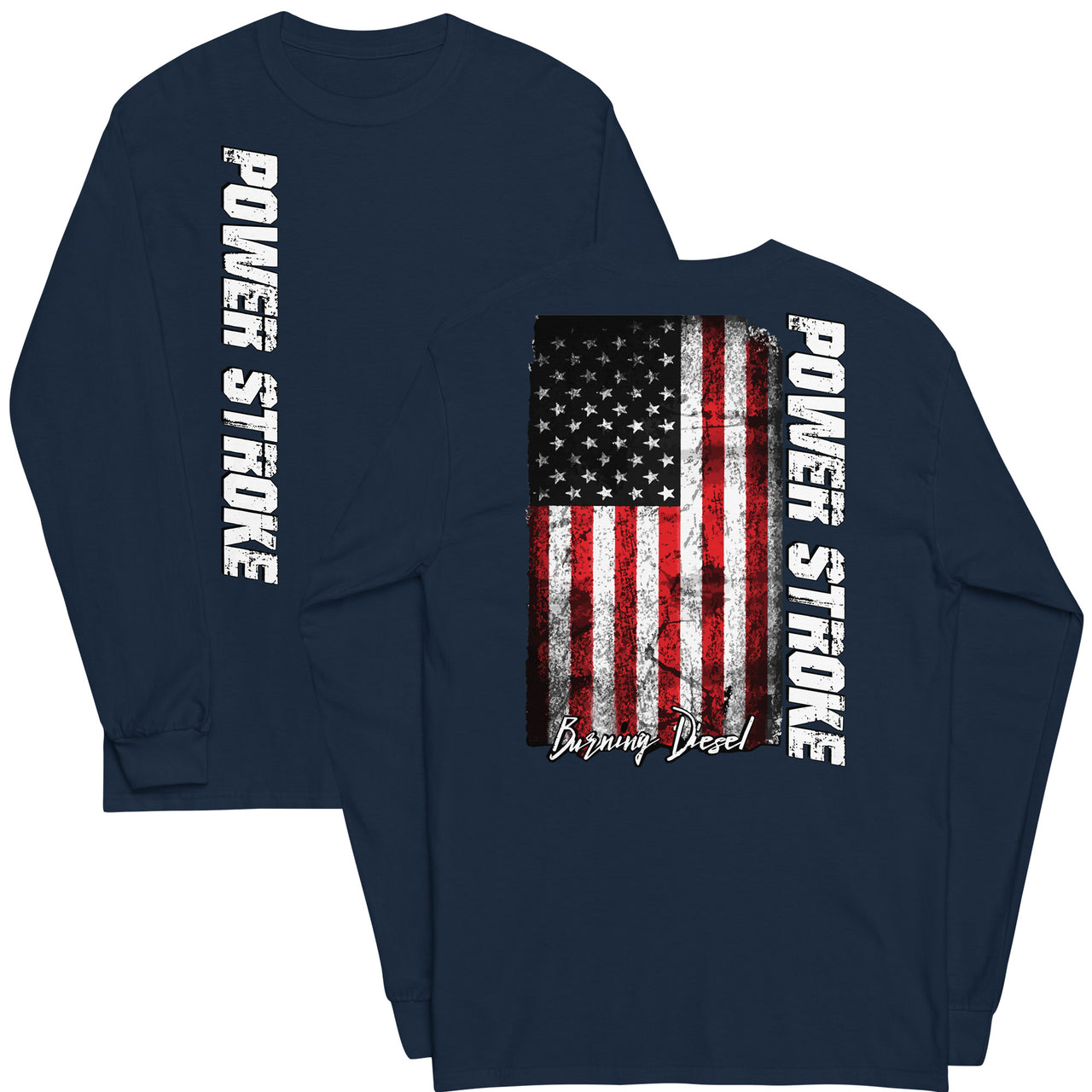 Power Stroke American Flag Long Sleeve T-Shirt navy