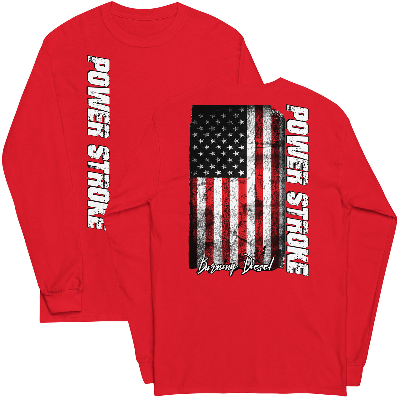 Power Stroke American Flag Long Sleeve T-Shirt red