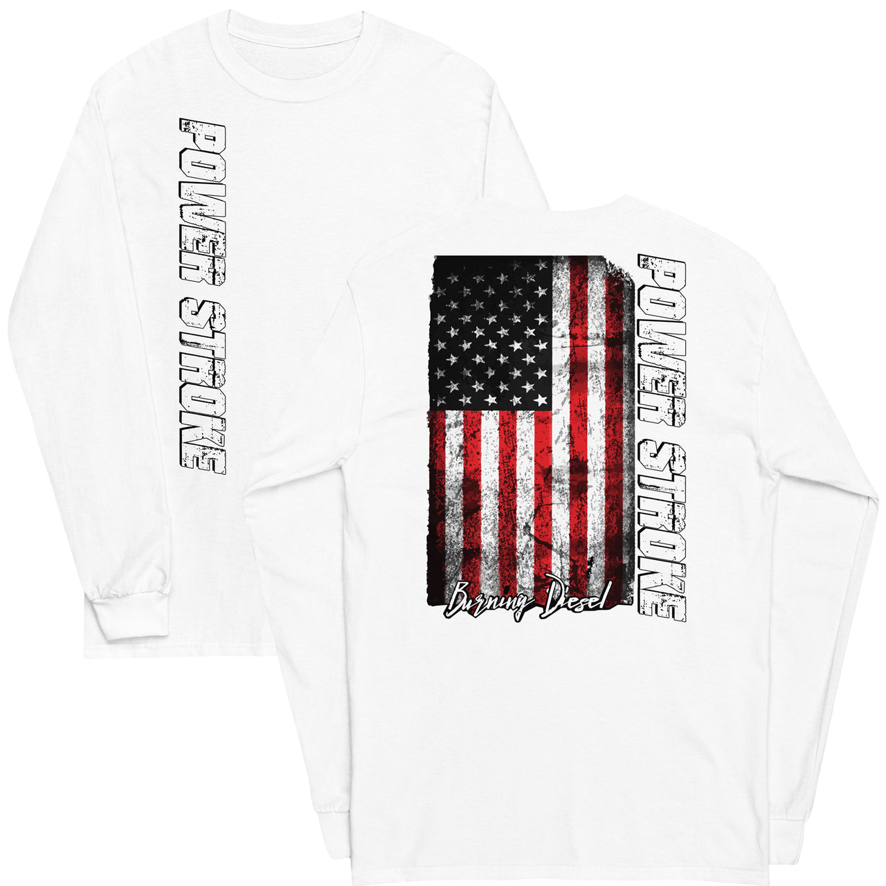 Power Stroke American Flag Long Sleeve T-Shirt white