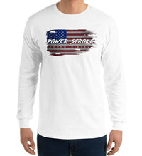 Thumbnail for Power Stroke Powerstroke American Battle Flag Long Sleeve T-Shirt-In-White-From Aggressive Thread