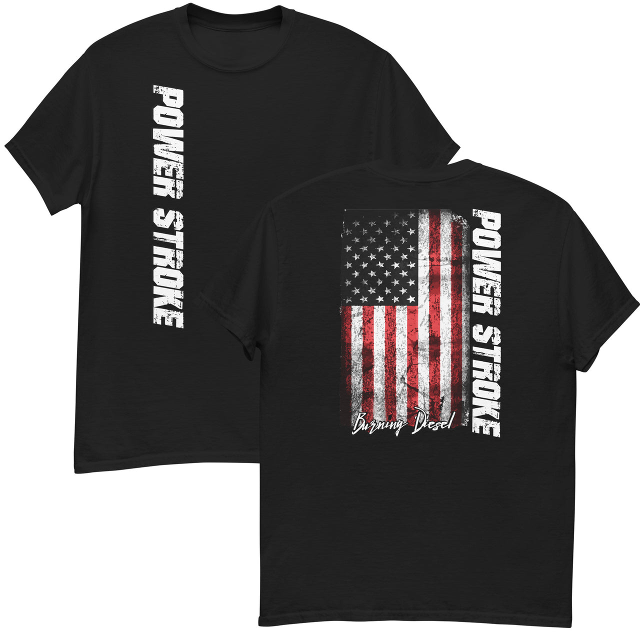 Power Stroke Diesel Shirt American Flag T-Shirt in black from Aggressive Thread