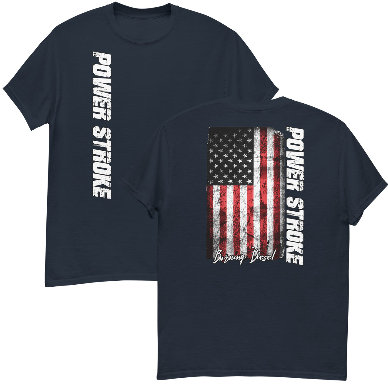 Power Stroke Diesel Shirt American Flag T-Shirt in navy from Aggressive Thread