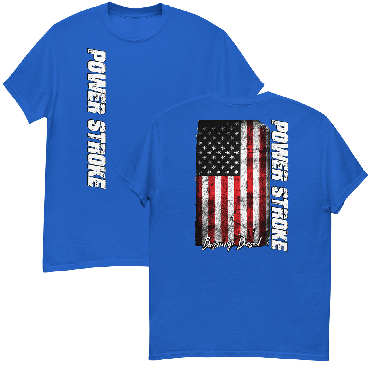 Power Stroke Diesel Shirt American Flag T-Shirt in blue from Aggressive Thread