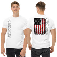Thumbnail for Power Stroke Diesel Shirt American Flag T-Shirt modeled in white from Aggressive Thread