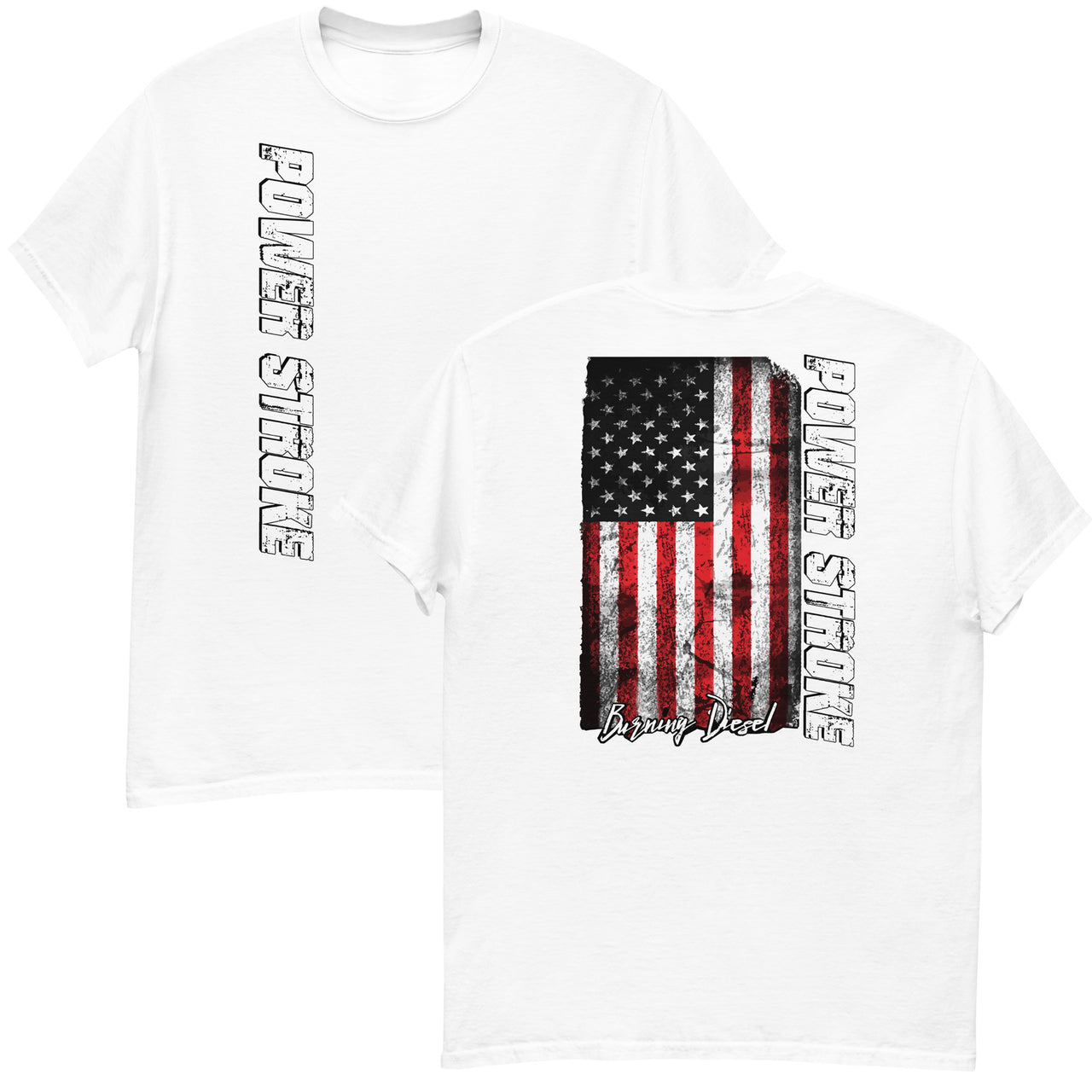 Power Stroke Diesel Shirt American Flag T-Shirt in white from Aggressive Thread