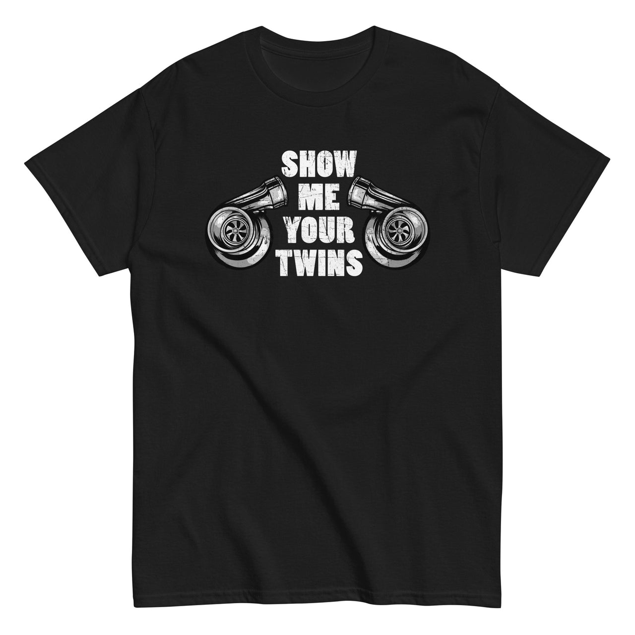 Show Me Your Twins Funny Turbo T-Shirt in black