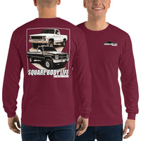 Thumbnail for Square Body Life Long Sleeve T-Shirt modeled in maroon