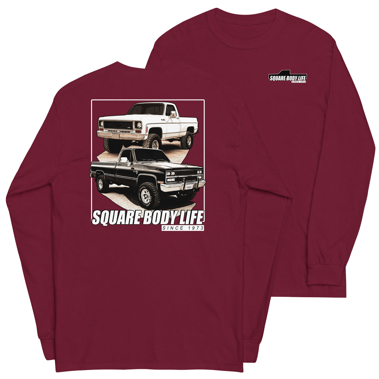 Square Body Life Long Sleeve T-Shirt in maroon