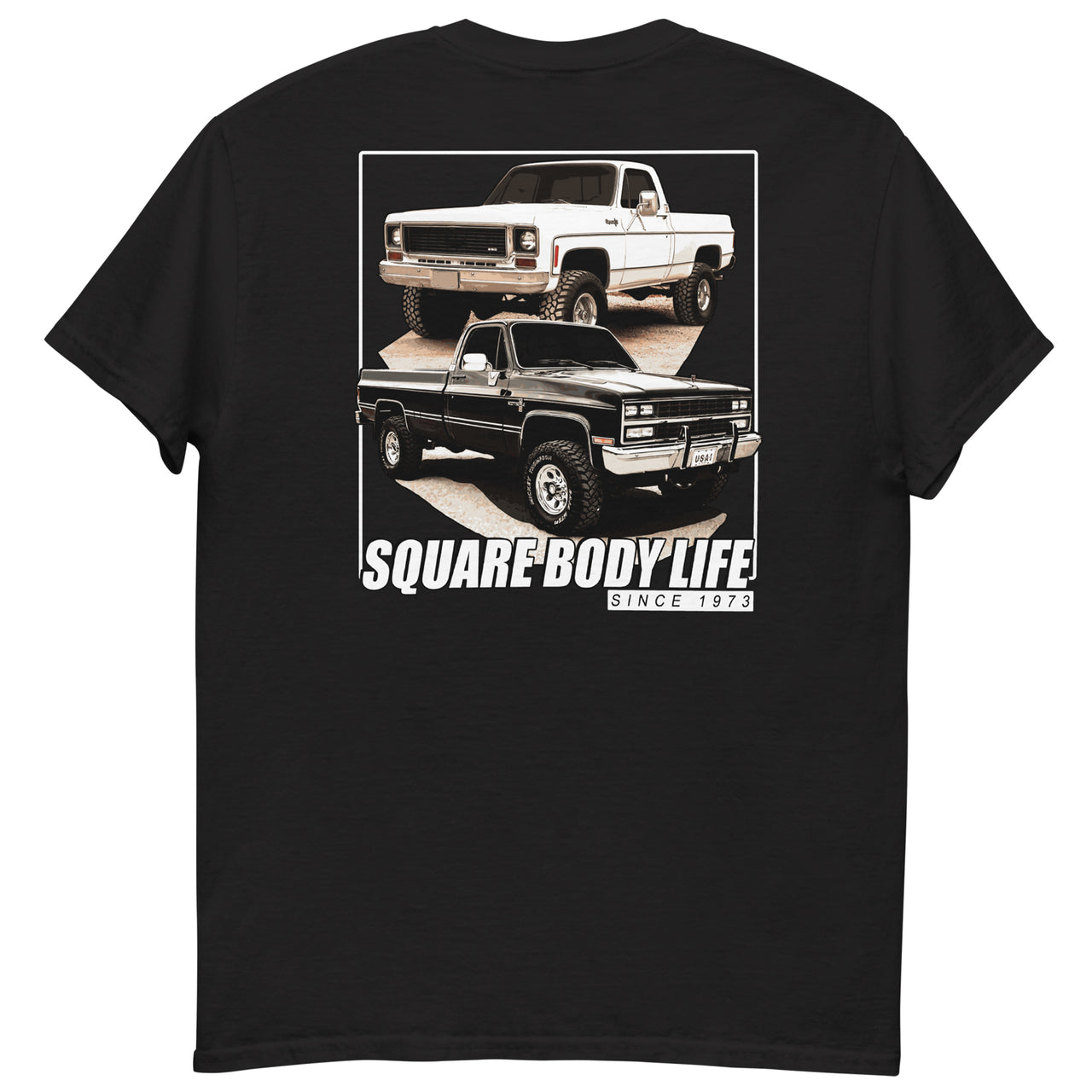 Square Body Life T-Shirt in black back view