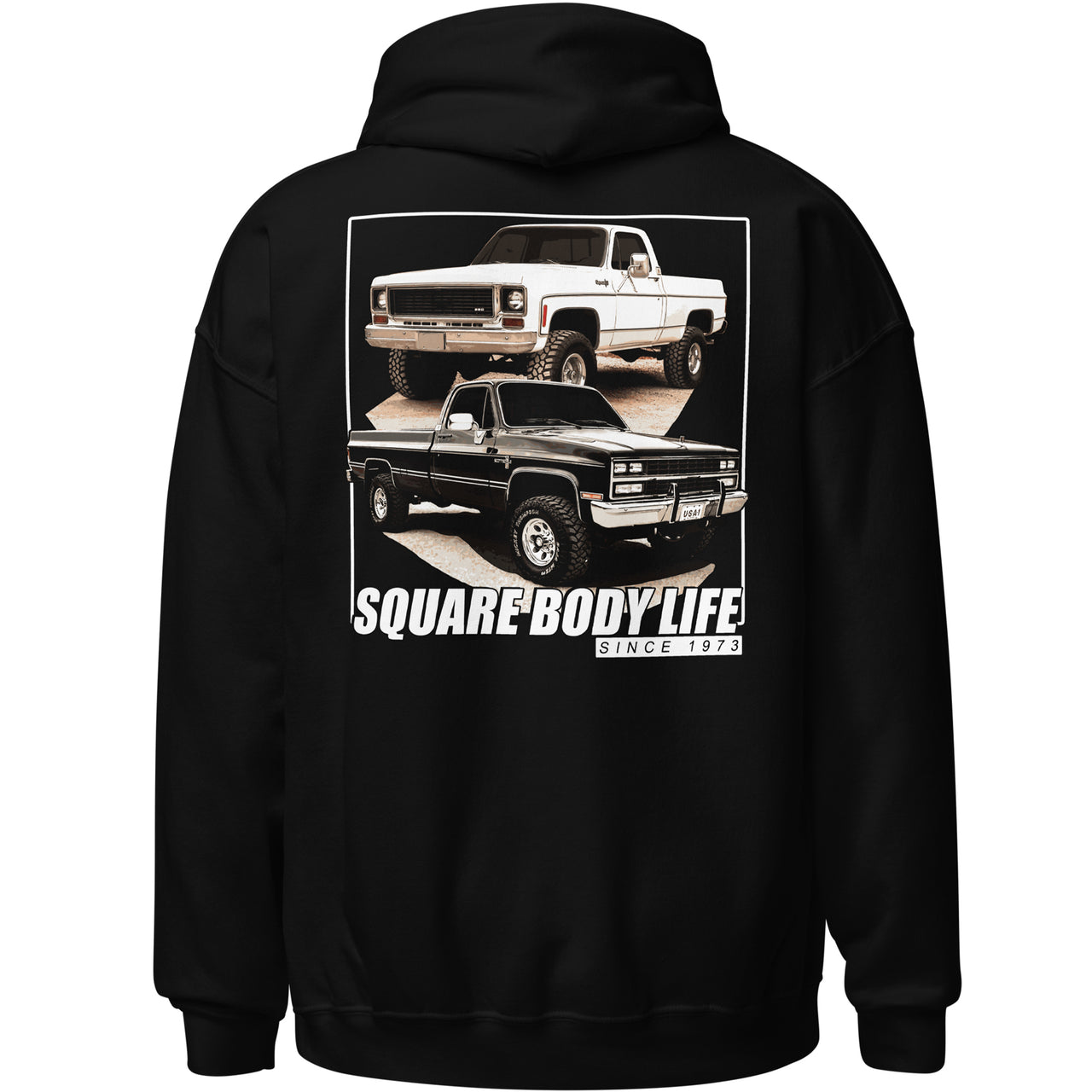 Square Body Life Hoodie in black - back view