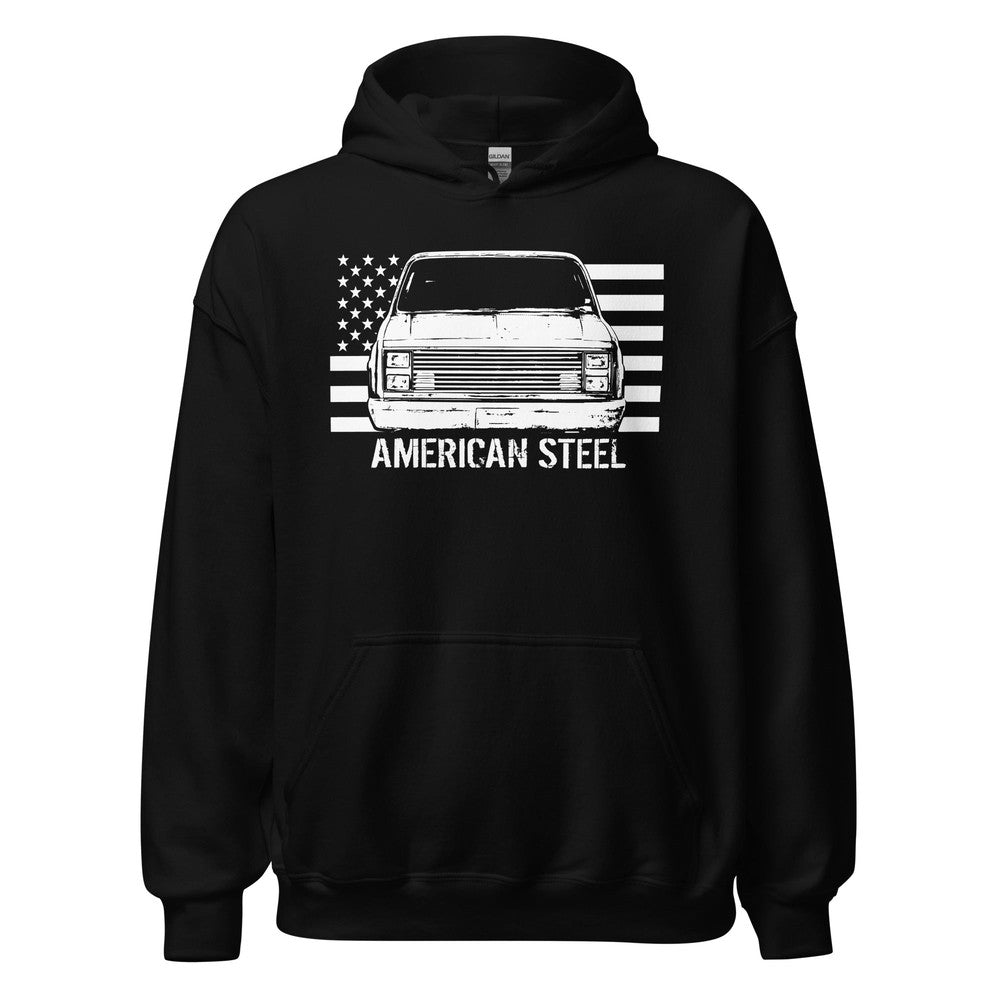 Square Body Truck Hoodie, American Steel Squarebody Sweatshirt in black