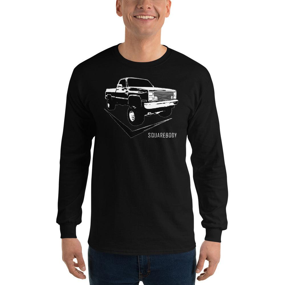 Square Body 80's Truck Long Sleeve T-Shirt modeled in black