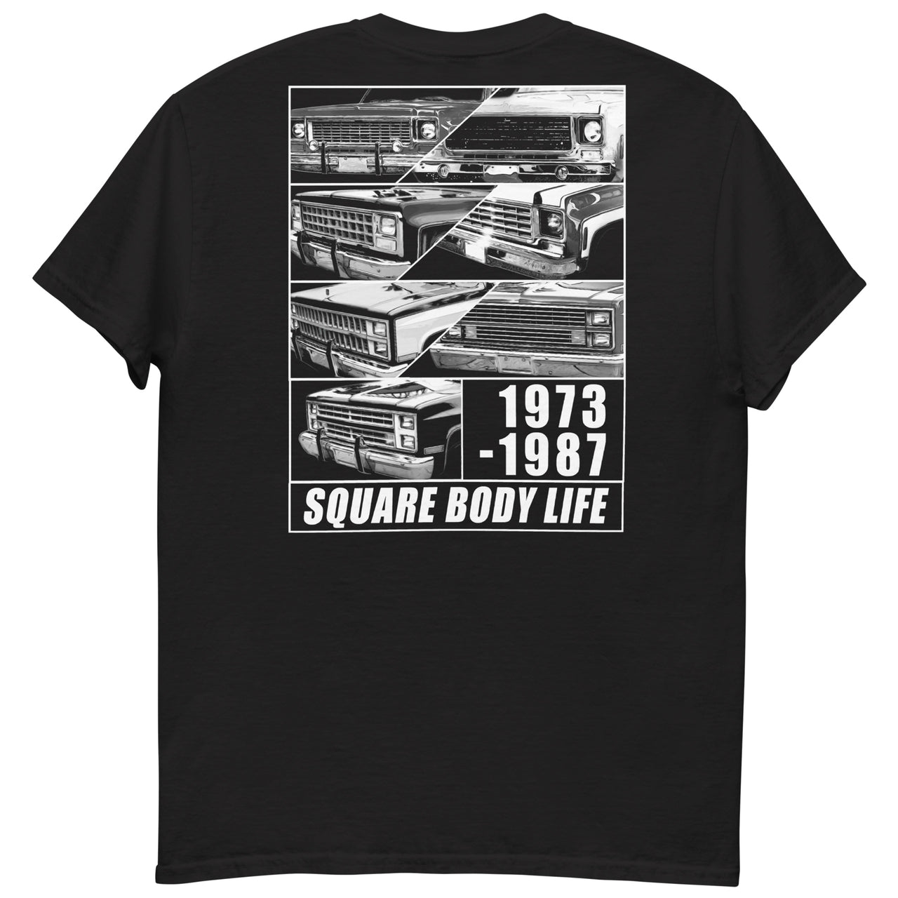 Square Body Life T-Shirt in black back view