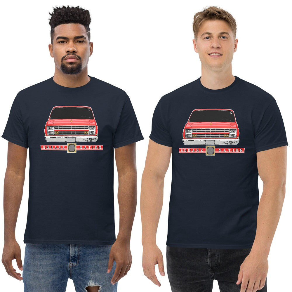Square Body C10 T-Shirt modeled in navy