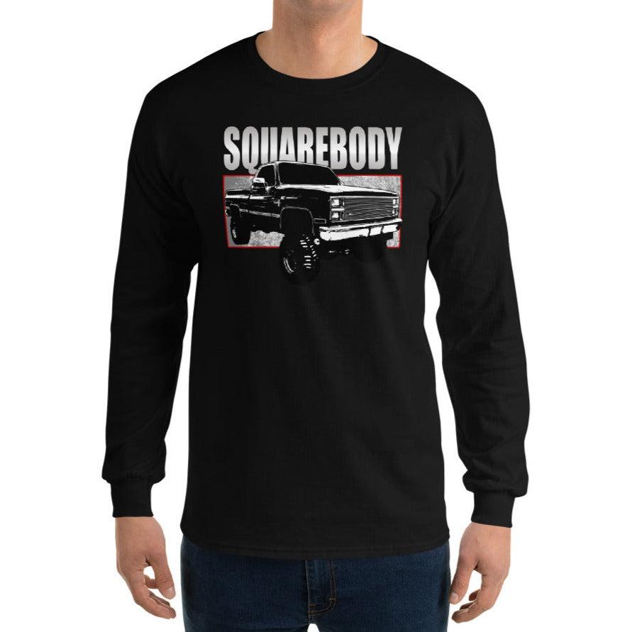 80s Squarebody 4x4 Long Sleeve T-Shirt modeled in black