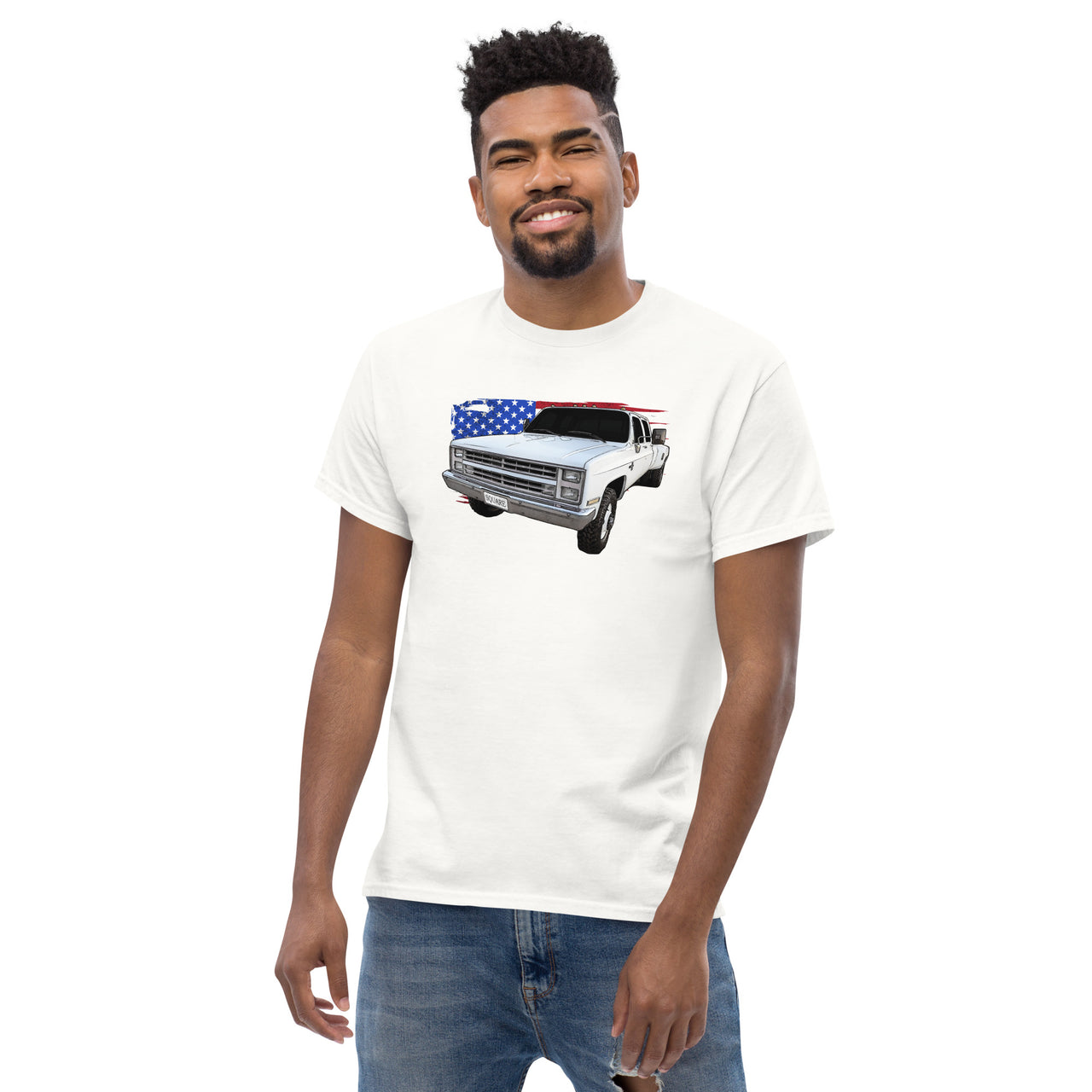 Square Body Dually Crew Cab T-Shirt modeled in white