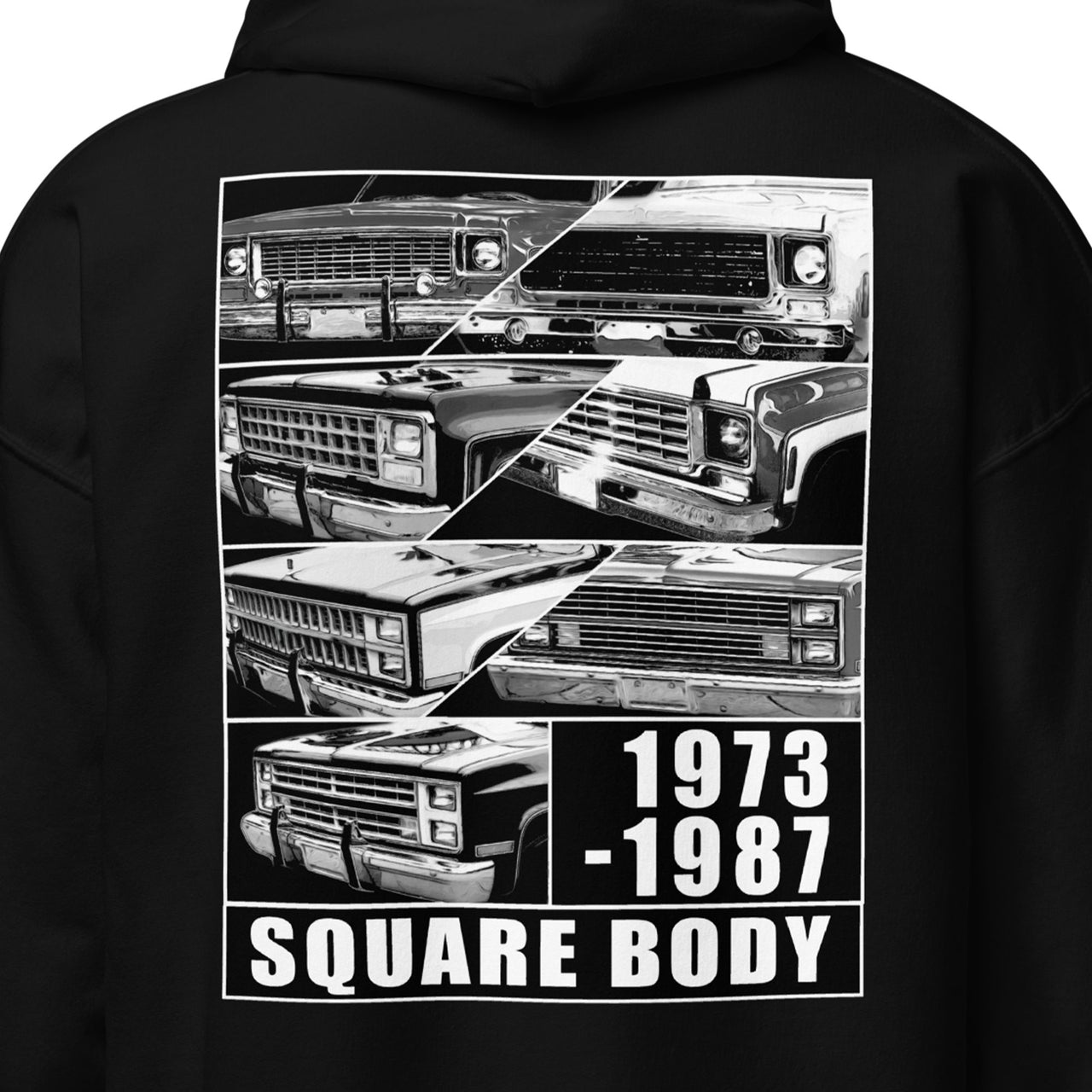 1973-1987 Square Body Grilles Hoodie in black close up of back design