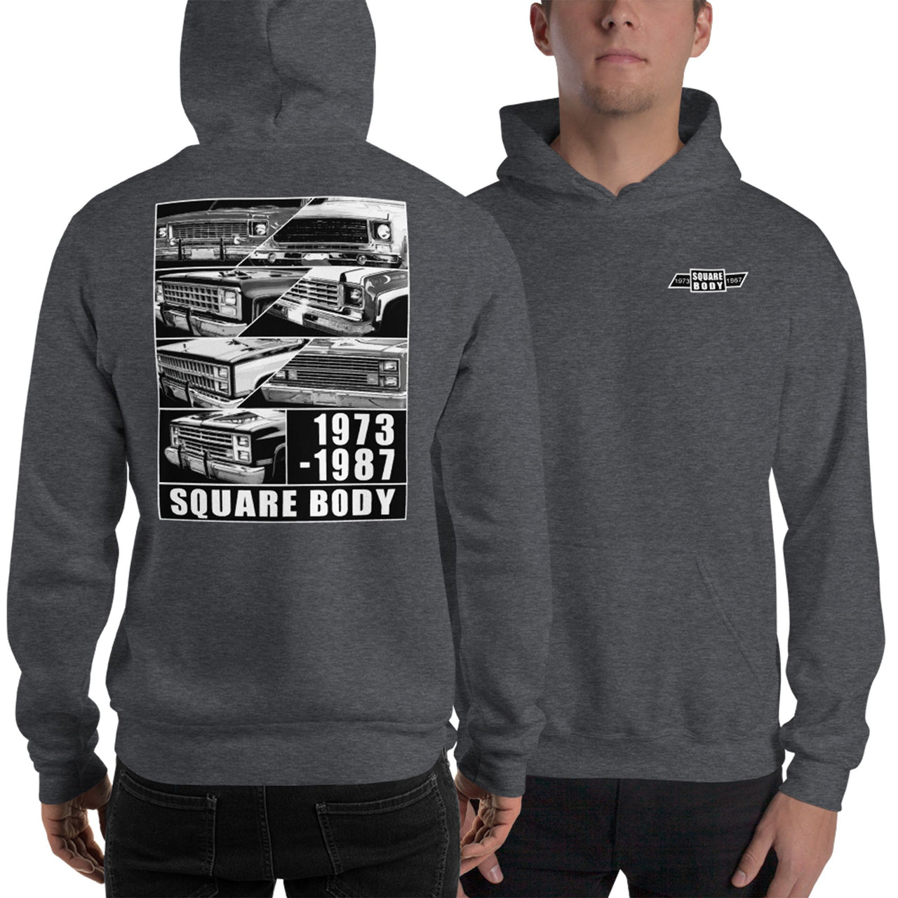 1973-1987 Square Body Grilles Hoodie in grey modeled