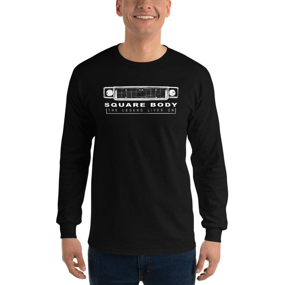 70s Square Body Long Sleeve T-Shirt modeled in black