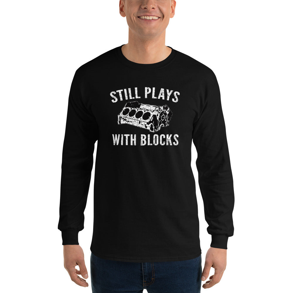Still Plays With Blocks Car Enthusiasts Long Sleeve Shirt modeled in black
