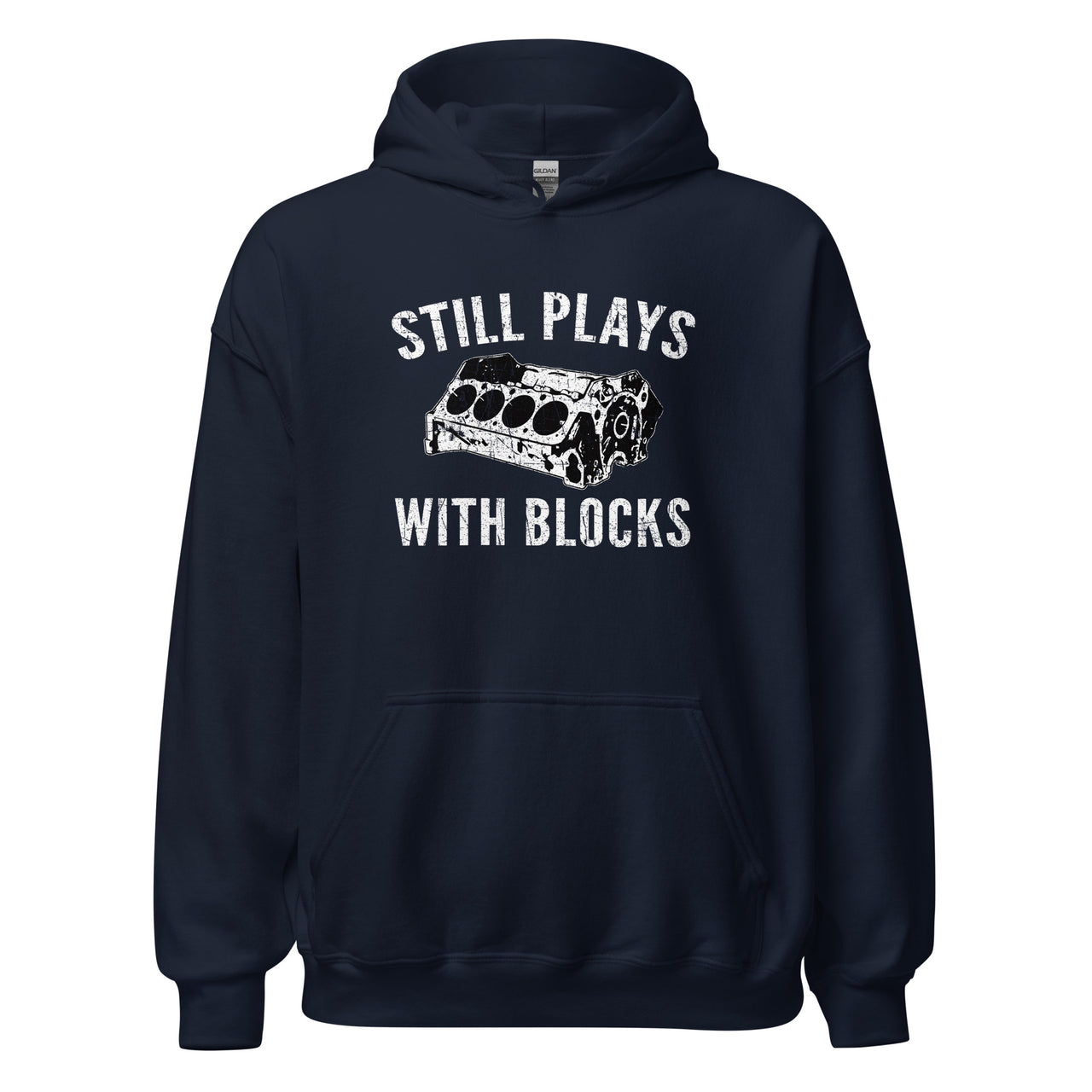 Still Plays With Blocks Car Enthusiast Hoodie Sweatshirt in navy