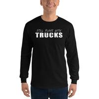 Thumbnail for Still Plays With Trucks Long Sleeve Shirt modeled in black