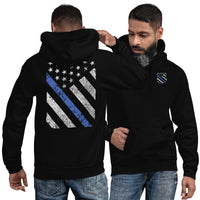 Thumbnail for Thin Blue Line Hooded sweatshirt modeled in black