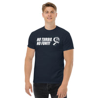Thumbnail for turbo car enthusiasts t-shirt modeled in navy
