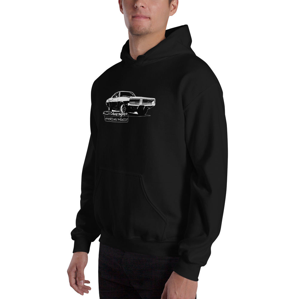 1969 Charger Hoodie modeled in black