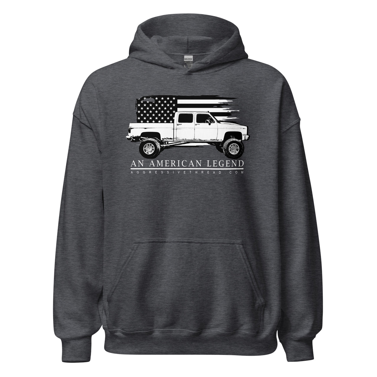Square Body Truck Hoodie, Sweatshirt Based on 80s Crew Cab Pickup-In-Dark Heather-From Aggressive Thread