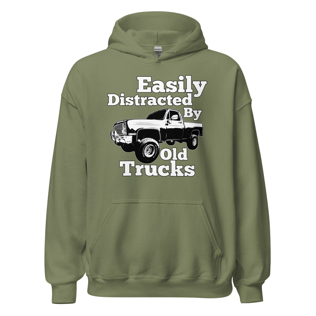 military Square Body Truck Hoodie Sweatshirt - Easily Distracted By Old Trucks