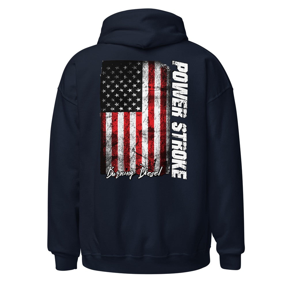 Powerstroke Hoodie Power Stroke Sweatshirt With American Flag On Back-In-Navy-From Aggressive Thread