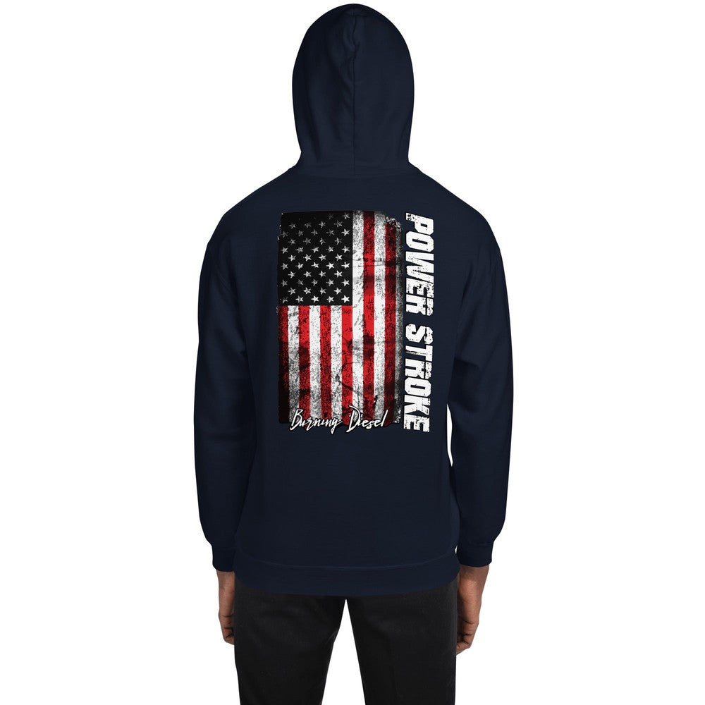 Powerstroke Hoodie Power Stroke Sweatshirt With American Flag On Back-In-Black-From Aggressive Thread