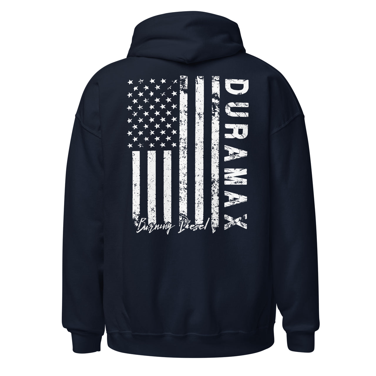 LZO 3.0 Duramax Hoodie Sweatshirt With American Flag Design back in navy