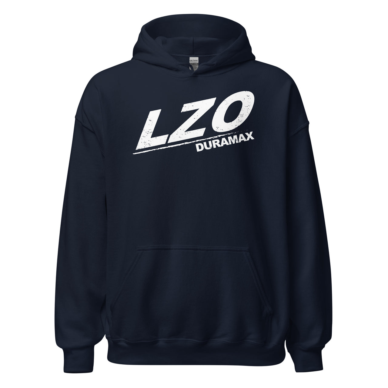 LZO 3.0 Duramax Hoodie Sweatshirt With American Flag Design front in navy