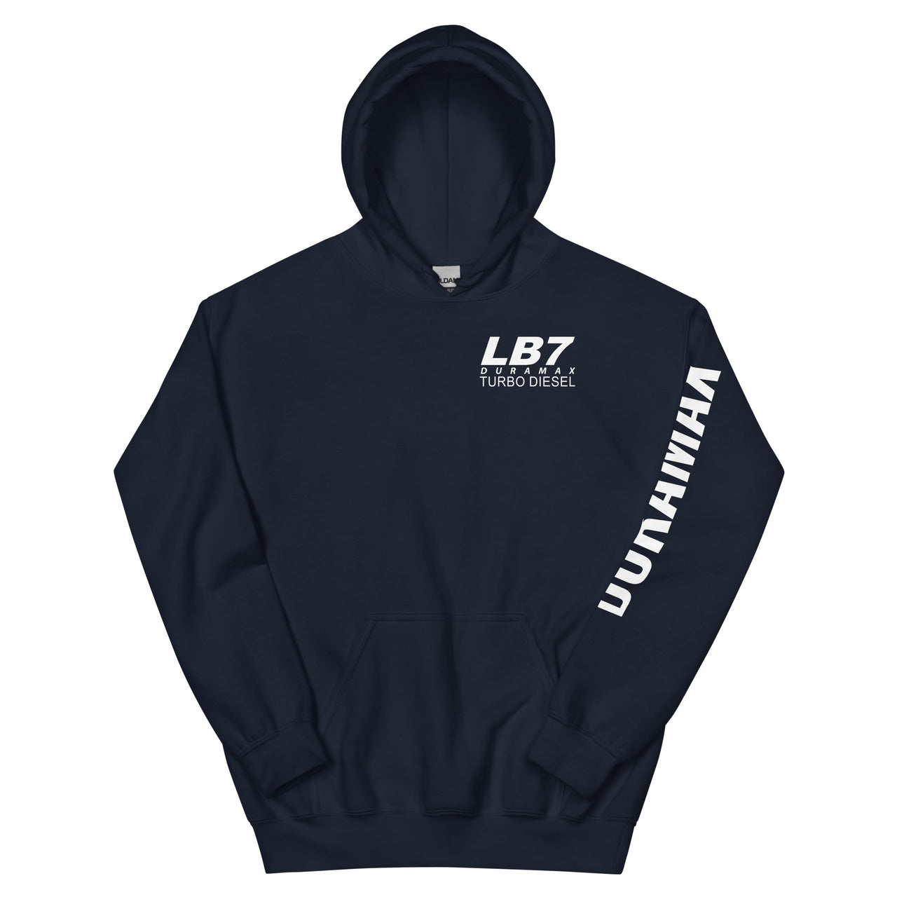 LB7 Duramax Hoodie Pullover Sweatshirt With Sleeve Print - in navy