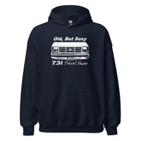 Thumbnail for OBS Truck Hoodie Old, But Sexy 7.3 Powerstroke Diesel Sweatshirt modeled in navy