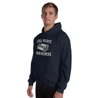 Thumbnail for Still Plays With Blocks Car Enthusiast Hoodie Sweatshirt modeled in navy