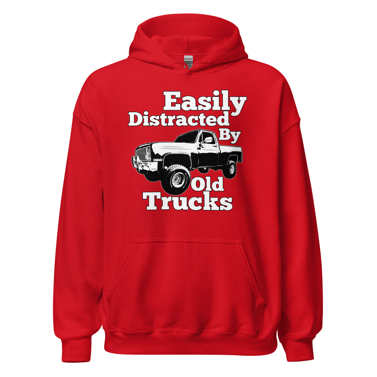 red Square Body Truck Hoodie Sweatshirt - Easily Distracted By Old Trucks