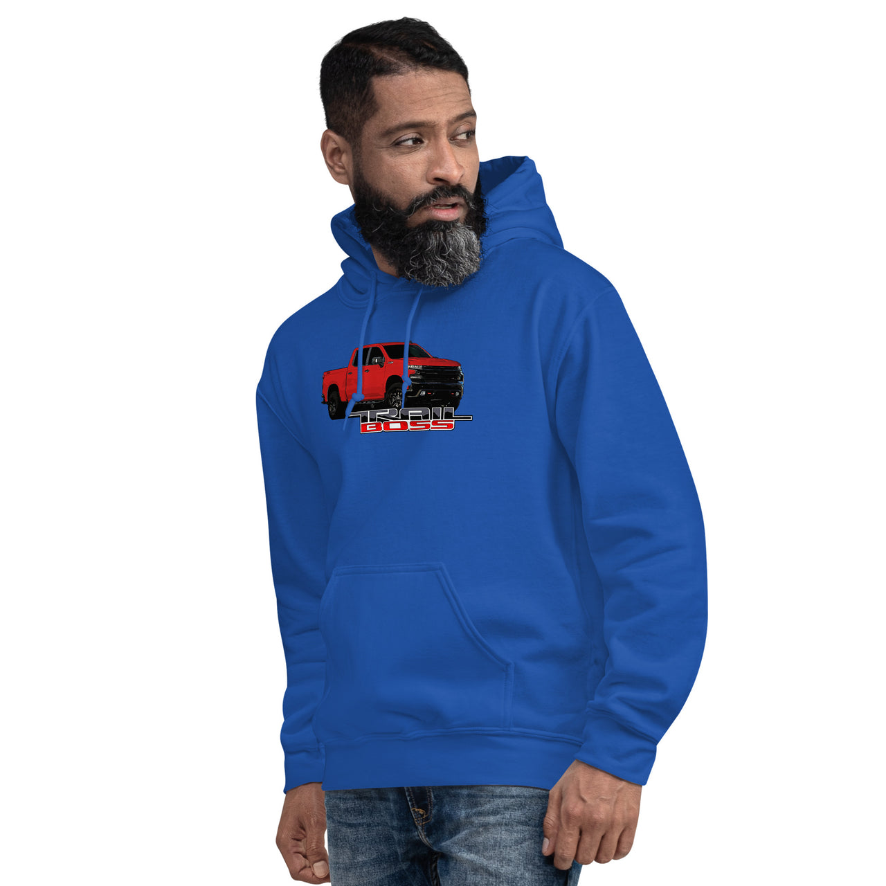 Red Trail Boss Truck Hoodie modeled in royal