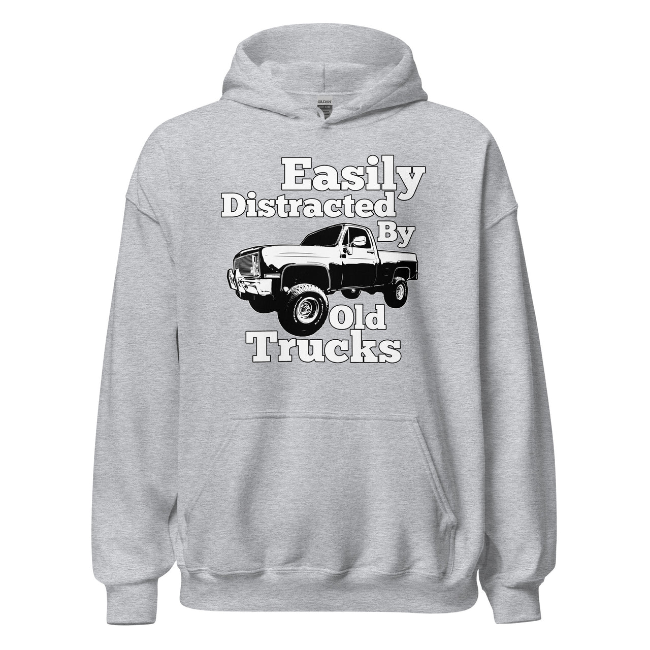 sport grey Square Body Truck Hoodie Sweatshirt - Easily Distracted By Old Trucks