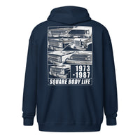 Thumbnail for Square Body truck zip up hoodie in navy - back view
