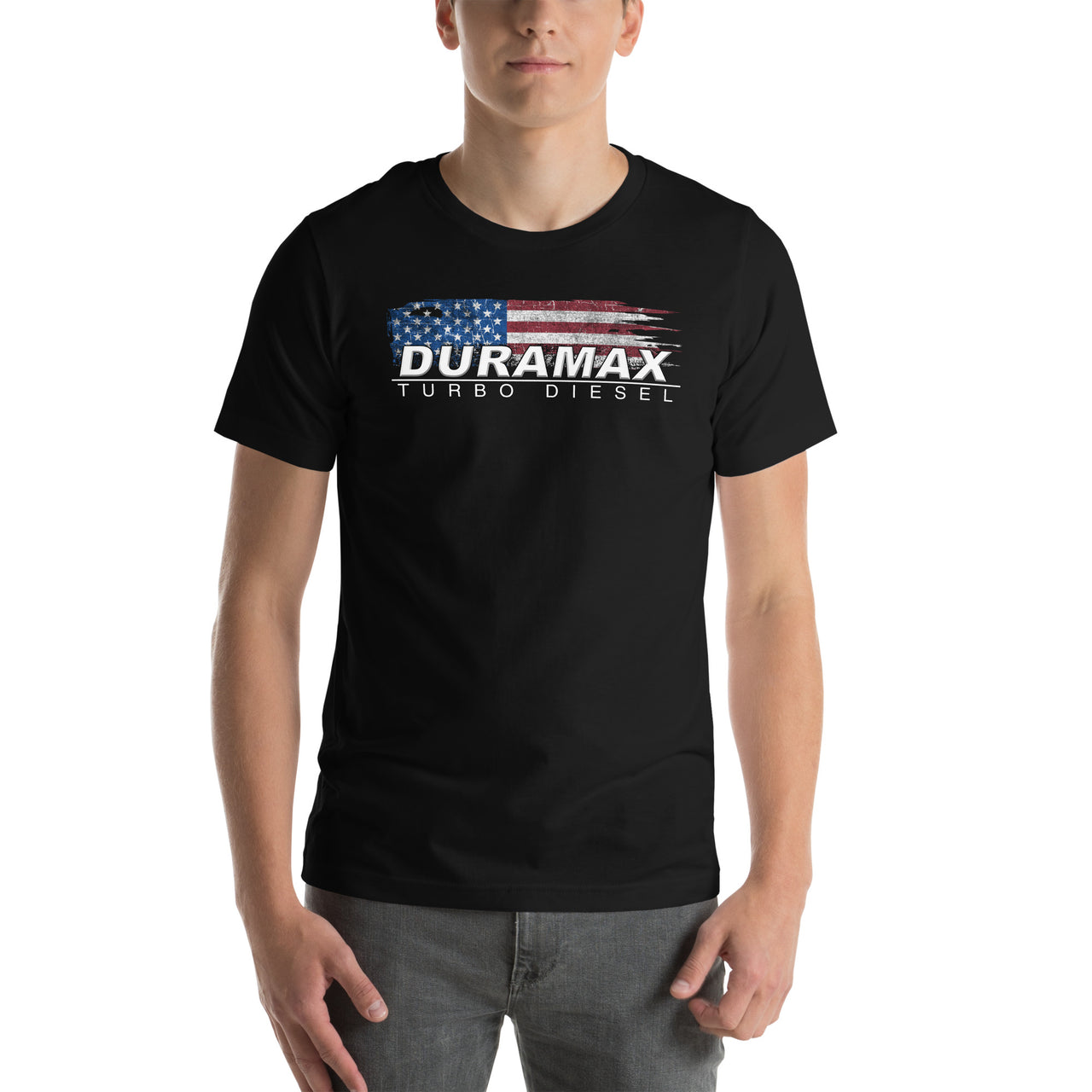 Duramax T-shirt With Patriotic Design modeled in black