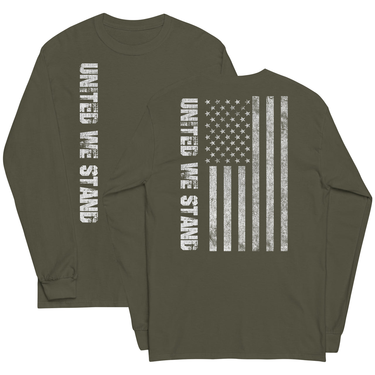 United We Stand American Flag Long Sleeve T-Shirt in green