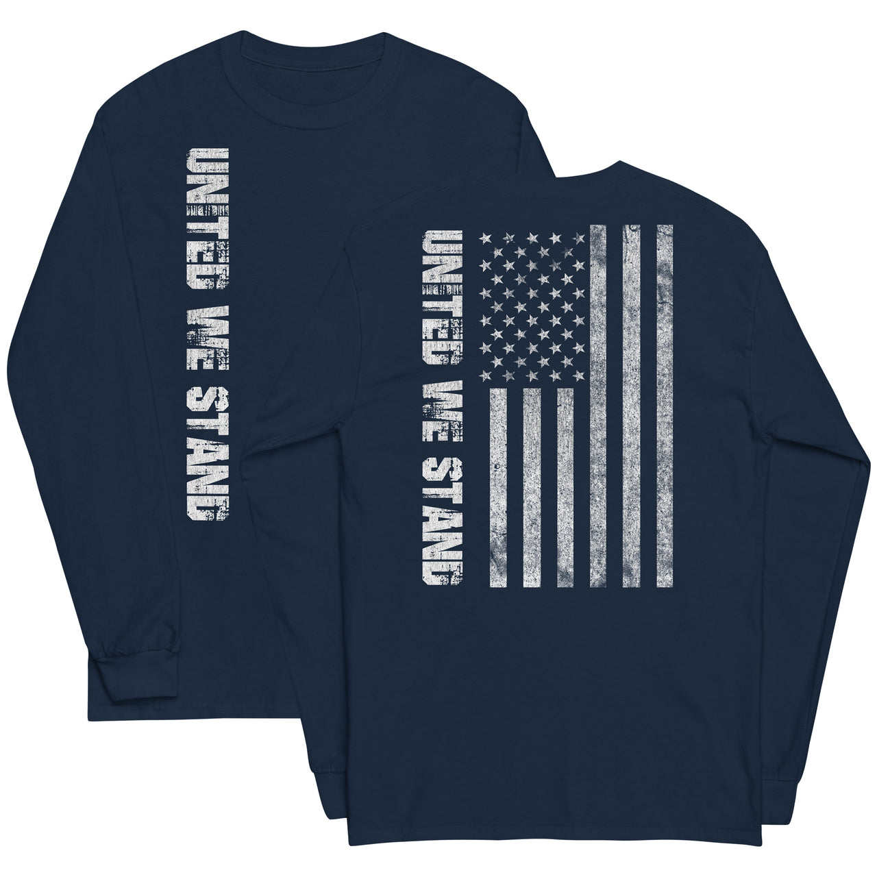 United We Stand American Flag Long Sleeve T-Shirt in navy