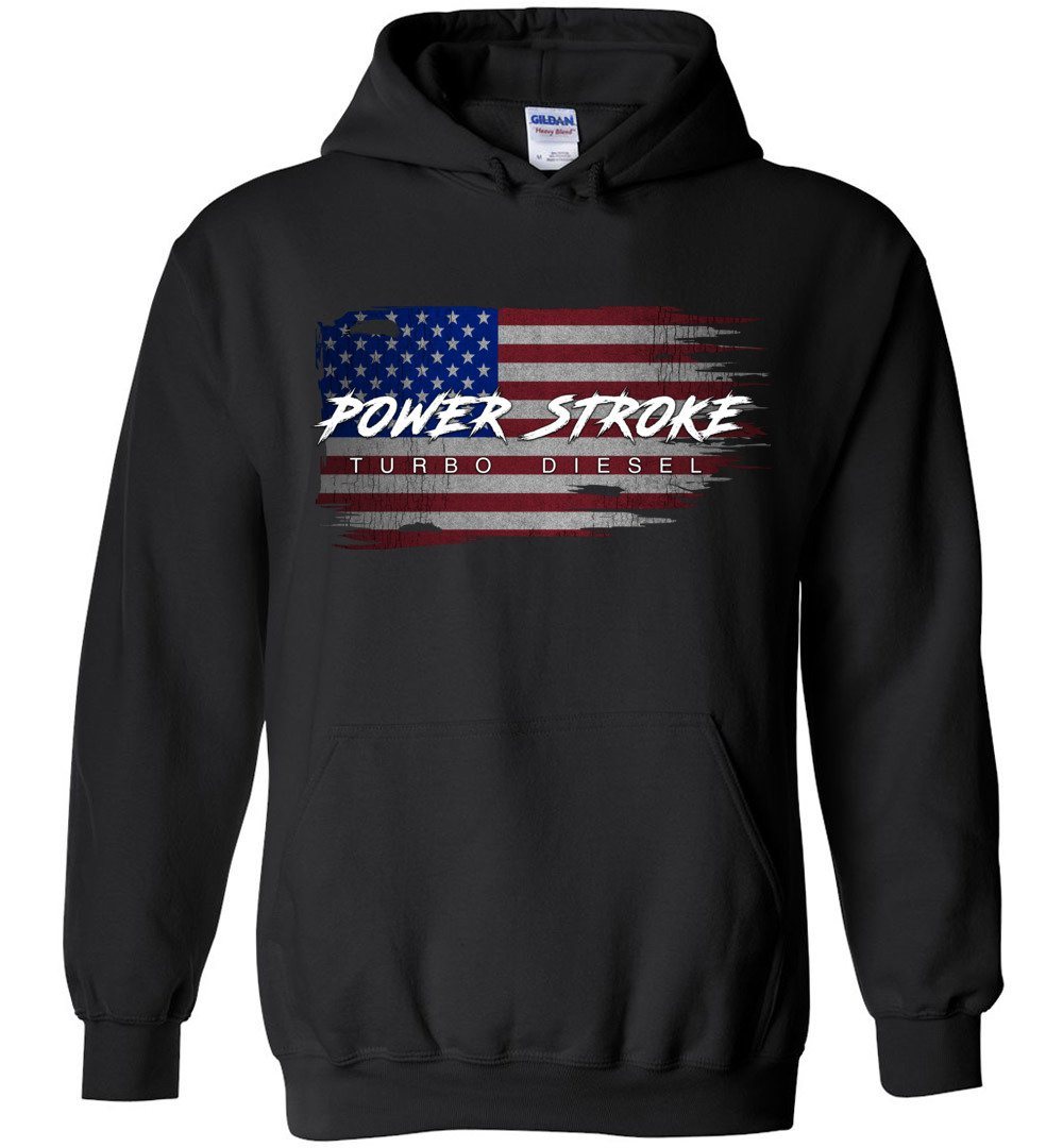 Power Stroke Powerstroke Battle American Flag Hoodie Sweatshirt-In-Black-From Aggressive Thread