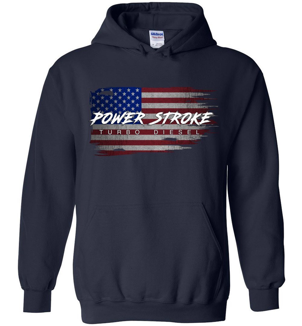 Power Stroke Powerstroke Battle American Flag Hoodie Sweatshirt-In-Navy-From Aggressive Thread