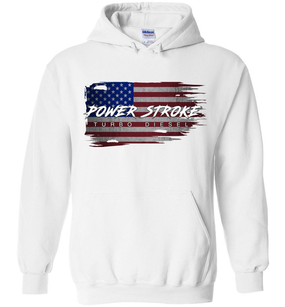 Power Stroke Powerstroke Battle American Flag Hoodie Sweatshirt-In-White-From Aggressive Thread