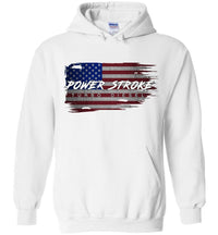 Thumbnail for Power Stroke Powerstroke Battle American Flag Hoodie Sweatshirt-In-White-From Aggressive Thread